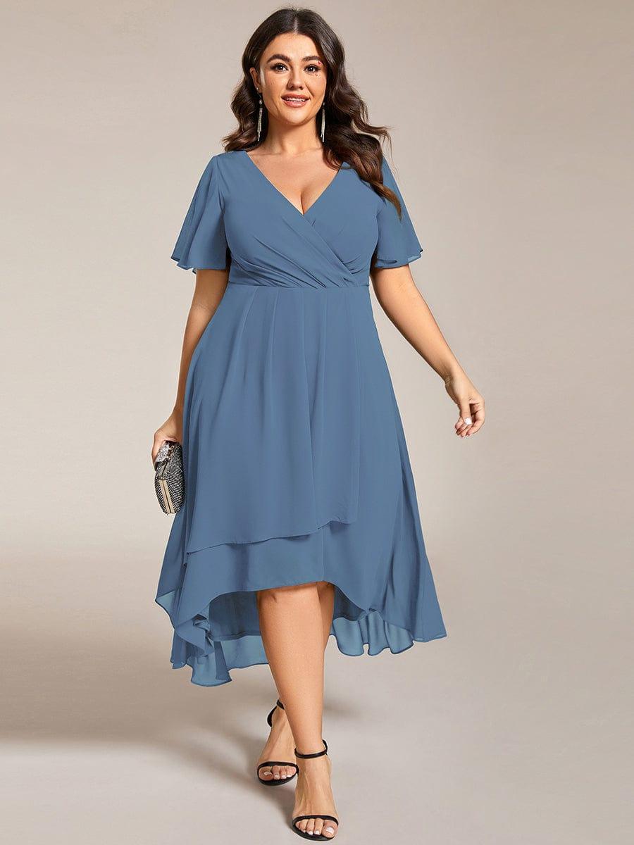 Funkelndes Abendkleid in A-Linie mit Empire-Taille und langen ?rmeln #farbe_Dusty Navy