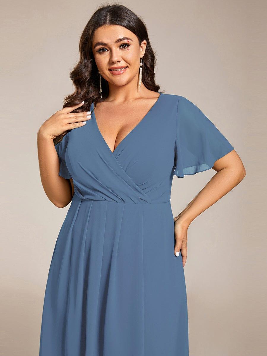 Funkelndes Abendkleid in A-Linie mit Empire-Taille und langen ?rmeln #farbe_Dusty Navy