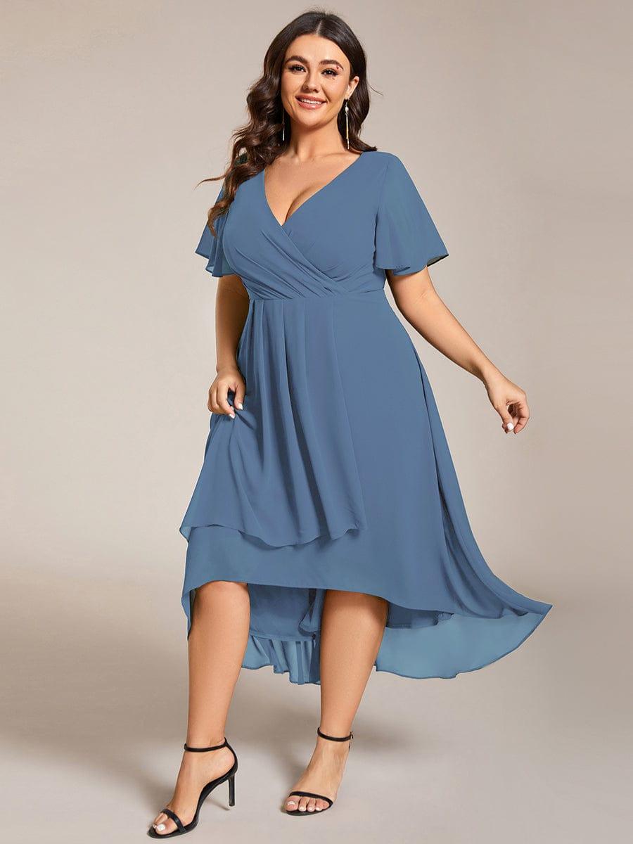Funkelndes Abendkleid in A-Linie mit Empire-Taille und langen ?rmeln #farbe_Dusty Navy