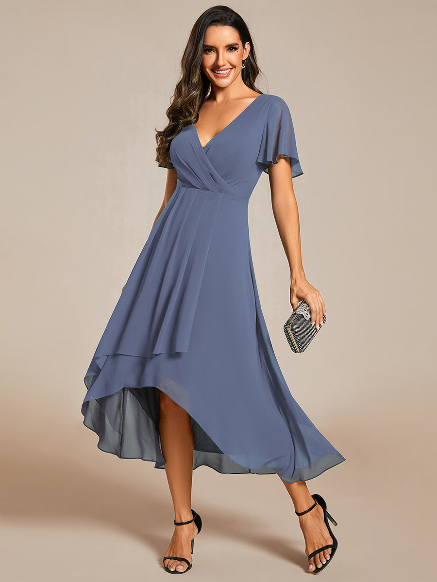 Funkelndes Abendkleid in A-Linie mit Empire-Taille und langen ?rmeln #farbe_Taubenblau