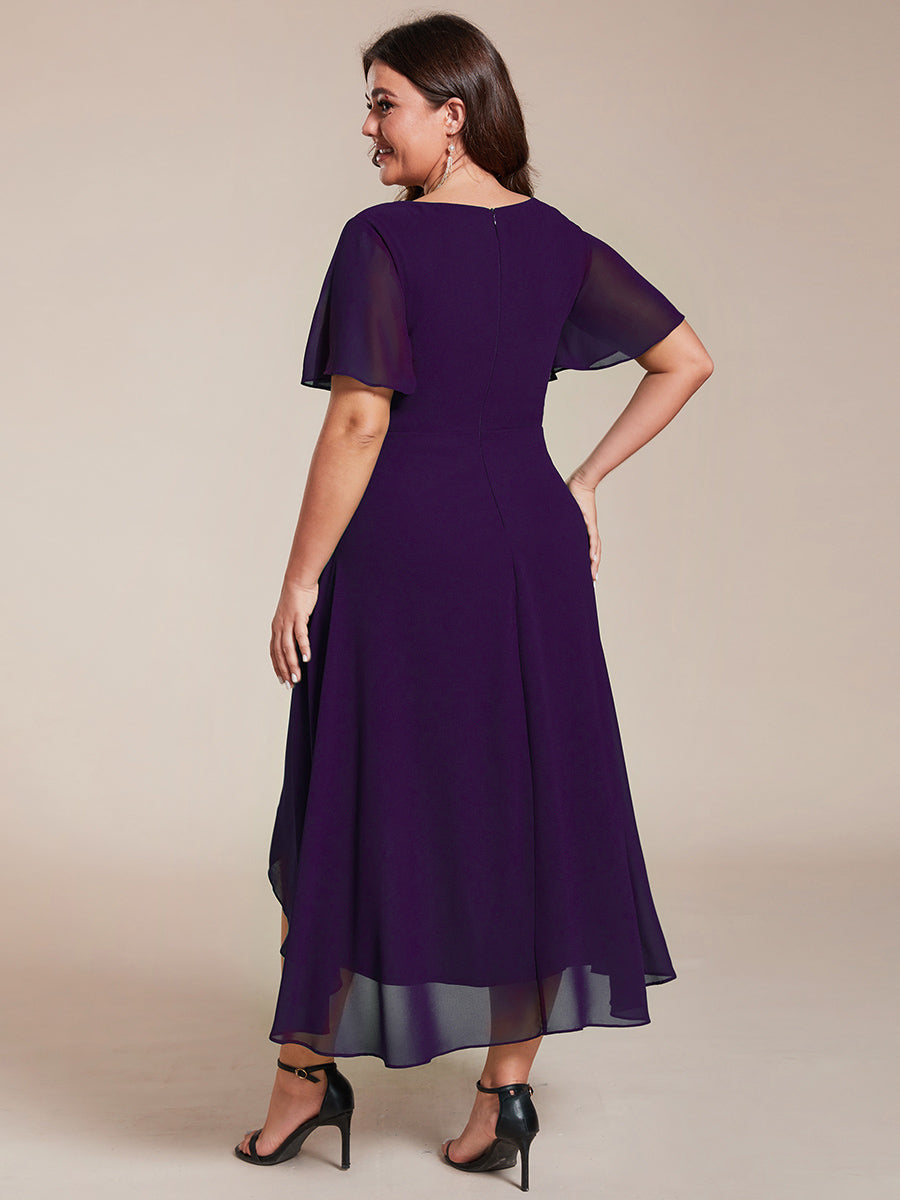 Funkelndes Abendkleid in A-Linie mit Empire-Taille und langen ?rmeln #farbe_Dunkelviolett