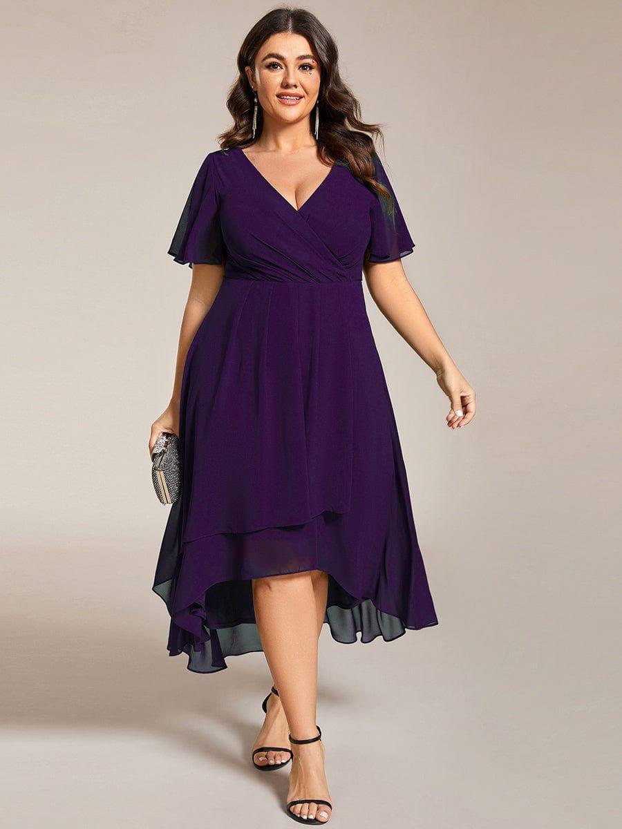 Funkelndes Abendkleid in A-Linie mit Empire-Taille und langen ?rmeln #farbe_Dunkel Violett