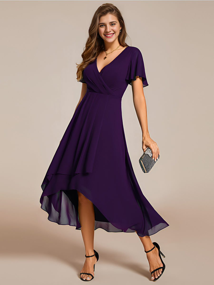 Funkelndes Abendkleid in A-Linie mit Empire-Taille und langen ?rmeln #farbe_Dunkelviolett