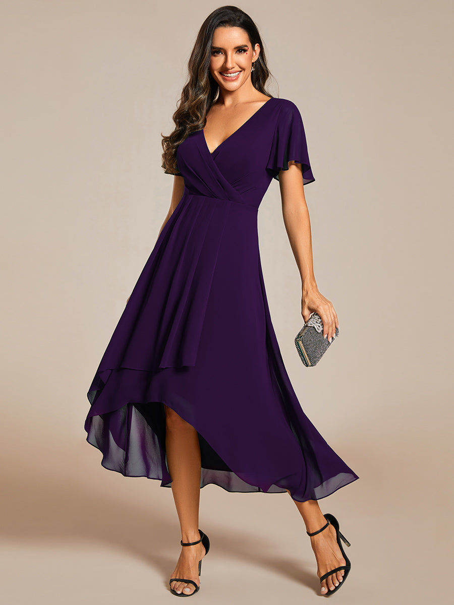 Funkelndes Abendkleid in A-Linie mit Empire-Taille und langen ?rmeln #farbe_Dunkelviolett