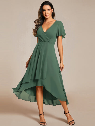 Funkelndes Abendkleid in A-Linie mit Empire-Taille und langen ?rmeln #farbe_Eukalyptus