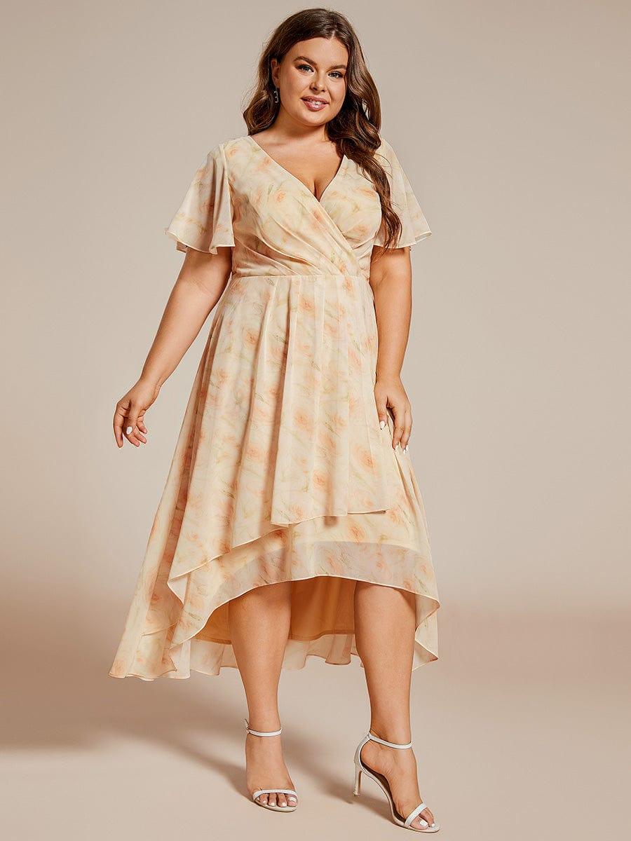 Funkelndes Abendkleid in A-Linie mit Empire-Taille und langen ?rmeln #farbe_Goldene Rosen