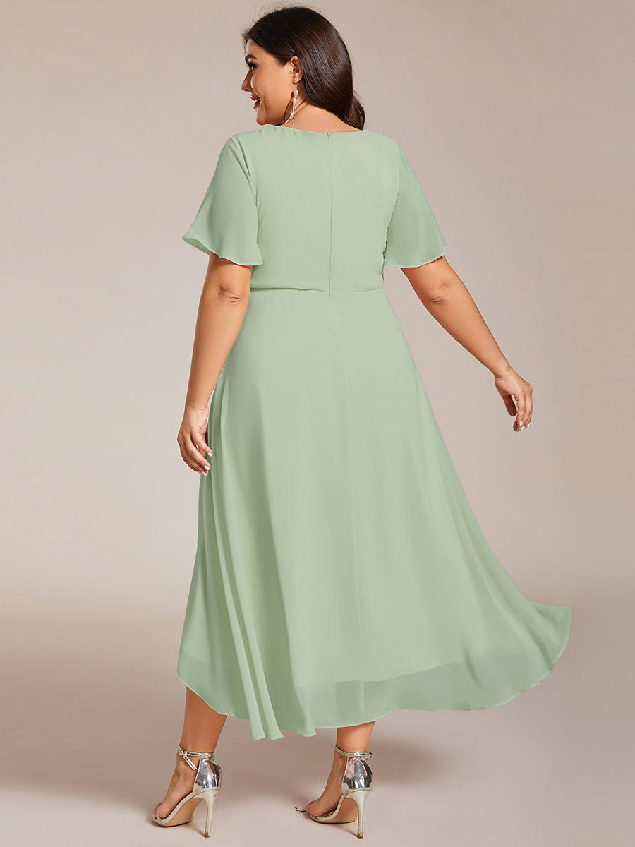 Funkelndes Abendkleid in A-Linie mit Empire-Taille und langen ?rmeln #farbe_Mintgrün