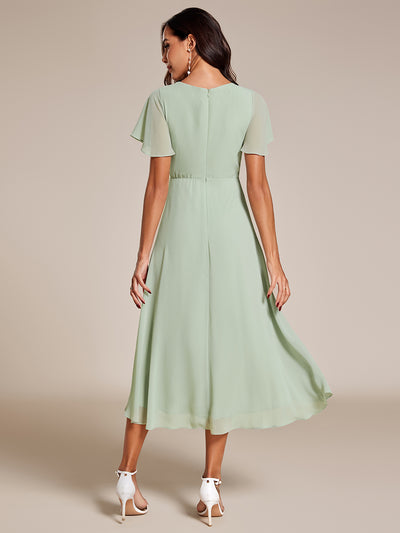 Funkelndes Abendkleid in A-Linie mit Empire-Taille und langen ?rmeln #farbe_Mintgrün