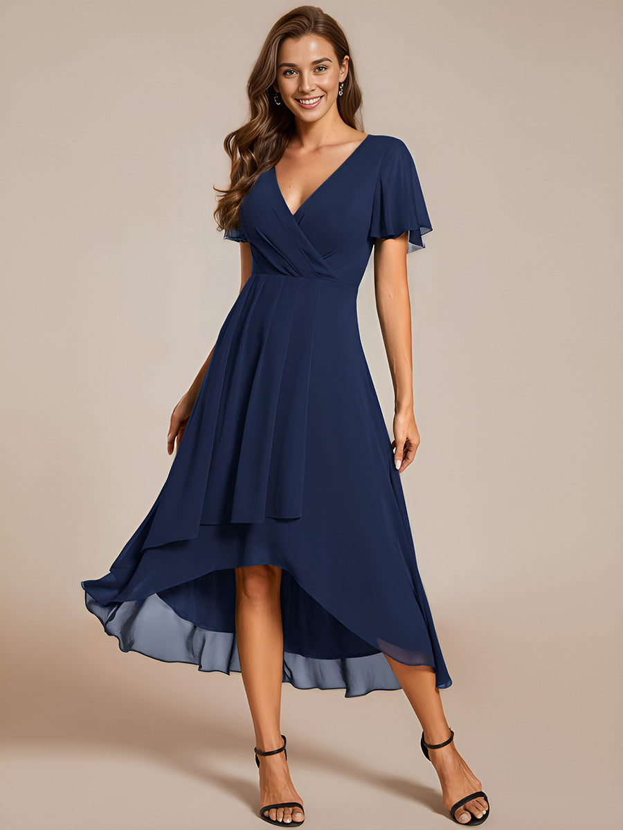 Funkelndes Abendkleid in A-Linie mit Empire-Taille und langen ?rmeln #farbe_Marineblau