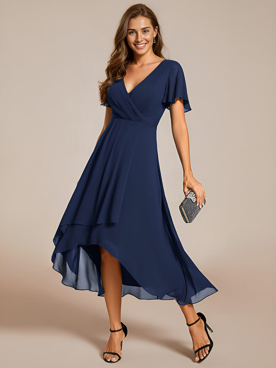 Funkelndes Abendkleid in A-Linie mit Empire-Taille und langen ?rmeln #farbe_Marineblau