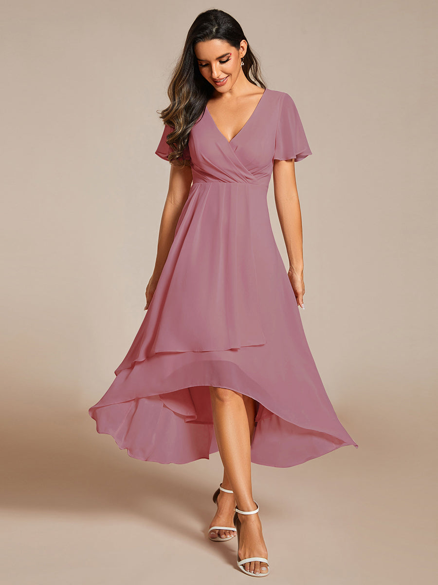 Funkelndes Abendkleid in A-Linie mit Empire-Taille und langen ?rmeln #farbe_Orchideenviolett