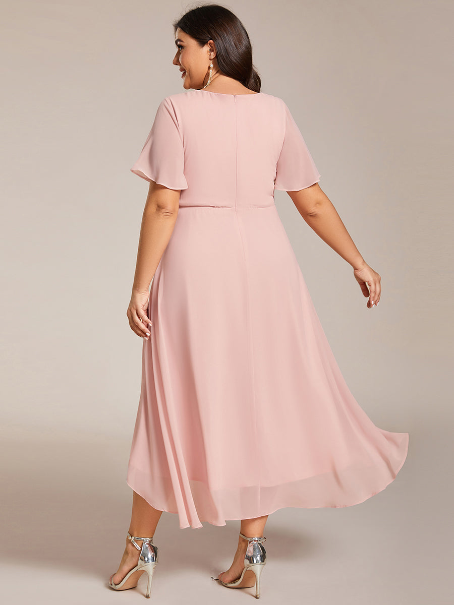 Funkelndes Abendkleid in A-Linie mit Empire-Taille und langen ?rmeln #farbe_Pink