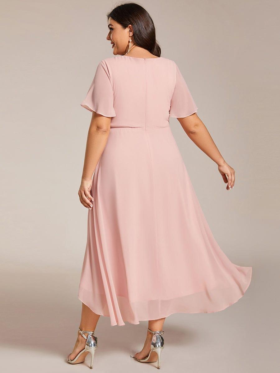 Funkelndes Abendkleid in A-Linie mit Empire-Taille und langen ?rmeln #farbe_Rosa