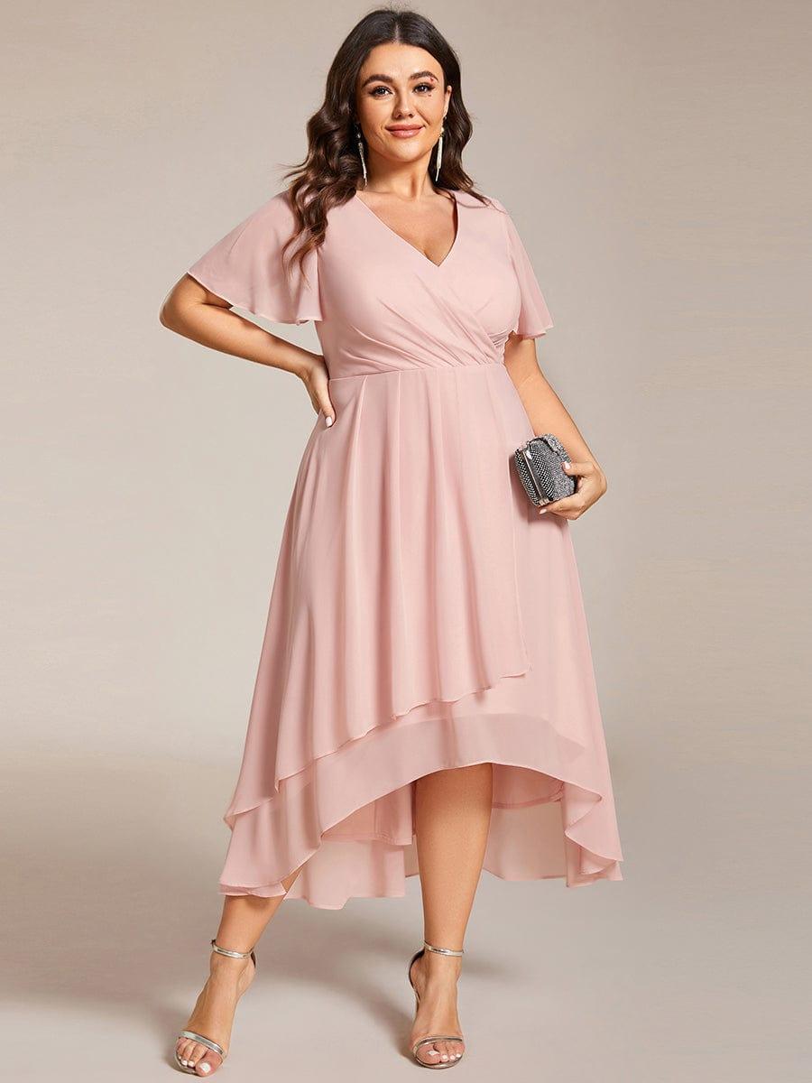 Funkelndes Abendkleid in A-Linie mit Empire-Taille und langen ?rmeln #farbe_Rosa