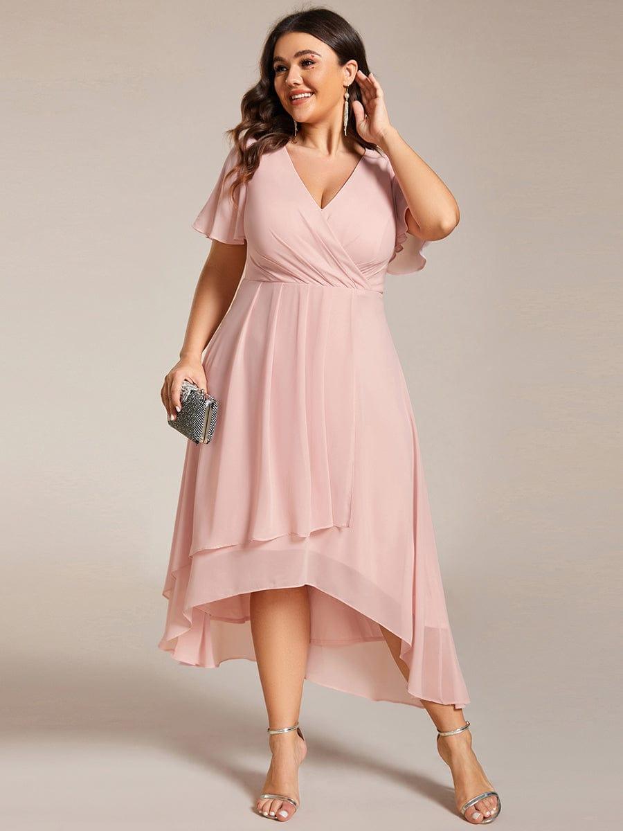 Funkelndes Abendkleid in A-Linie mit Empire-Taille und langen ?rmeln #farbe_Rosa