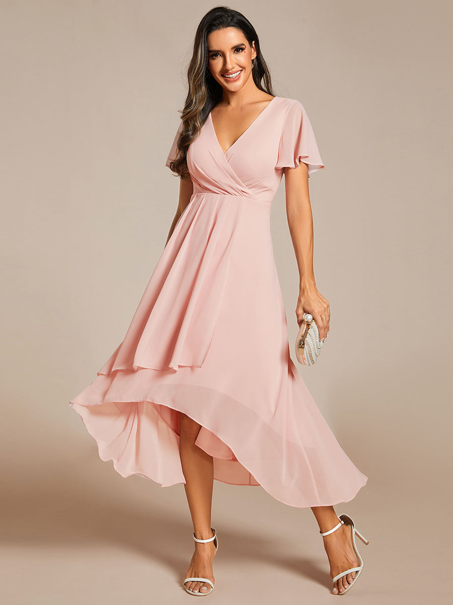 Funkelndes Abendkleid in A-Linie mit Empire-Taille und langen ?rmeln #farbe_Pink