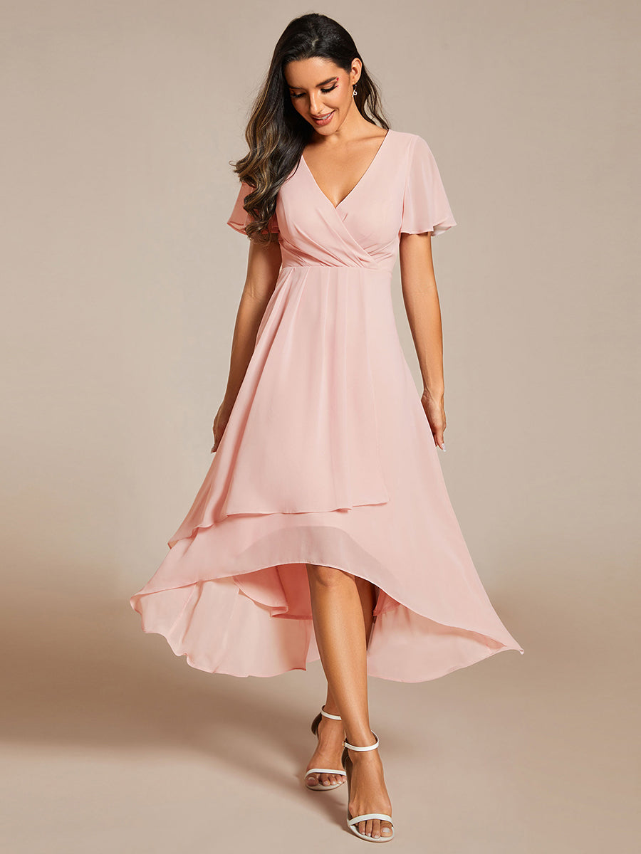 Funkelndes Abendkleid in A-Linie mit Empire-Taille und langen ?rmeln #farbe_Pink
