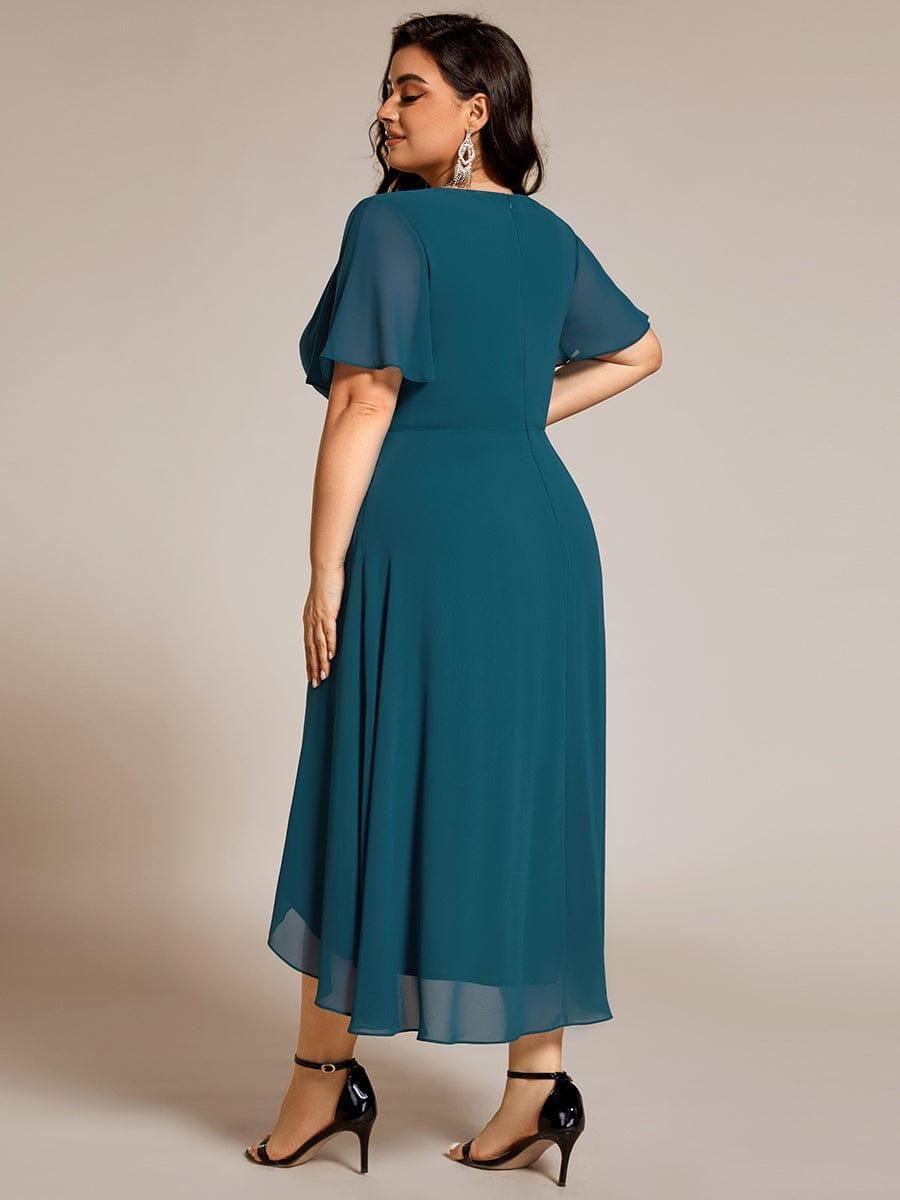 Glitzerndes A-Linien-Abendkleid mit Empire-Taille und langen Laternen?rmeln #farbe_Teal