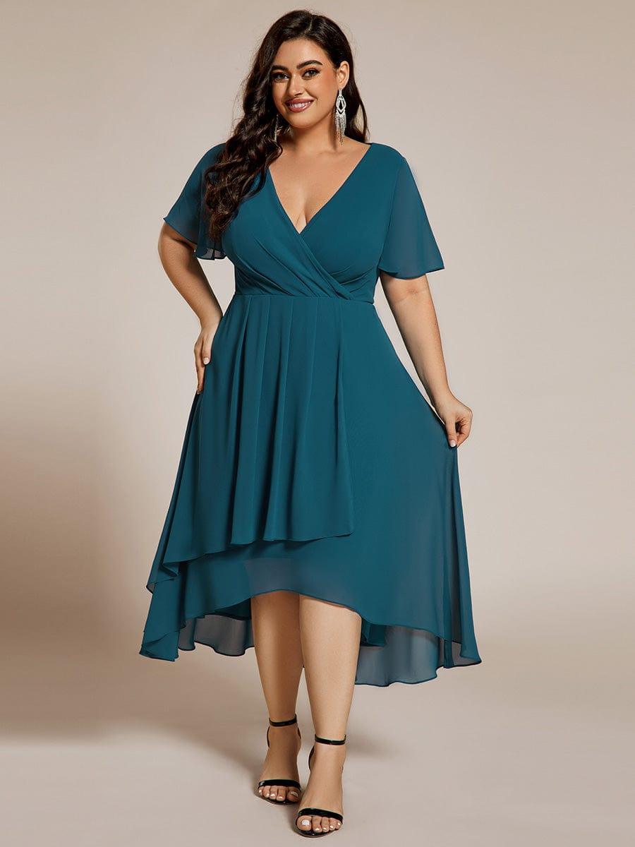 Glitzerndes A-Linien-Abendkleid mit Empire-Taille und langen Laternen?rmeln #farbe_Teal