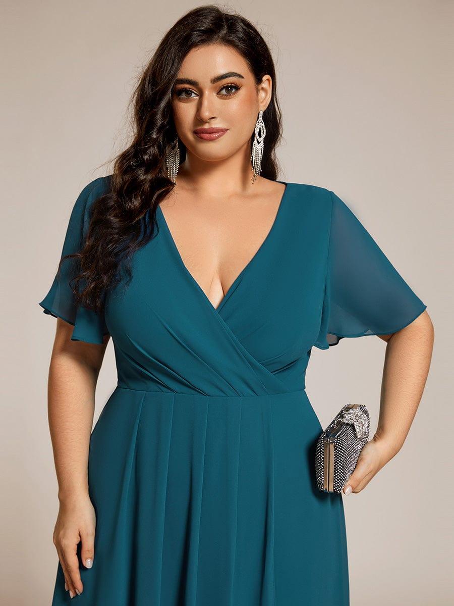 Glitzerndes A-Linien-Abendkleid mit Empire-Taille und langen Laternen?rmeln #farbe_Teal