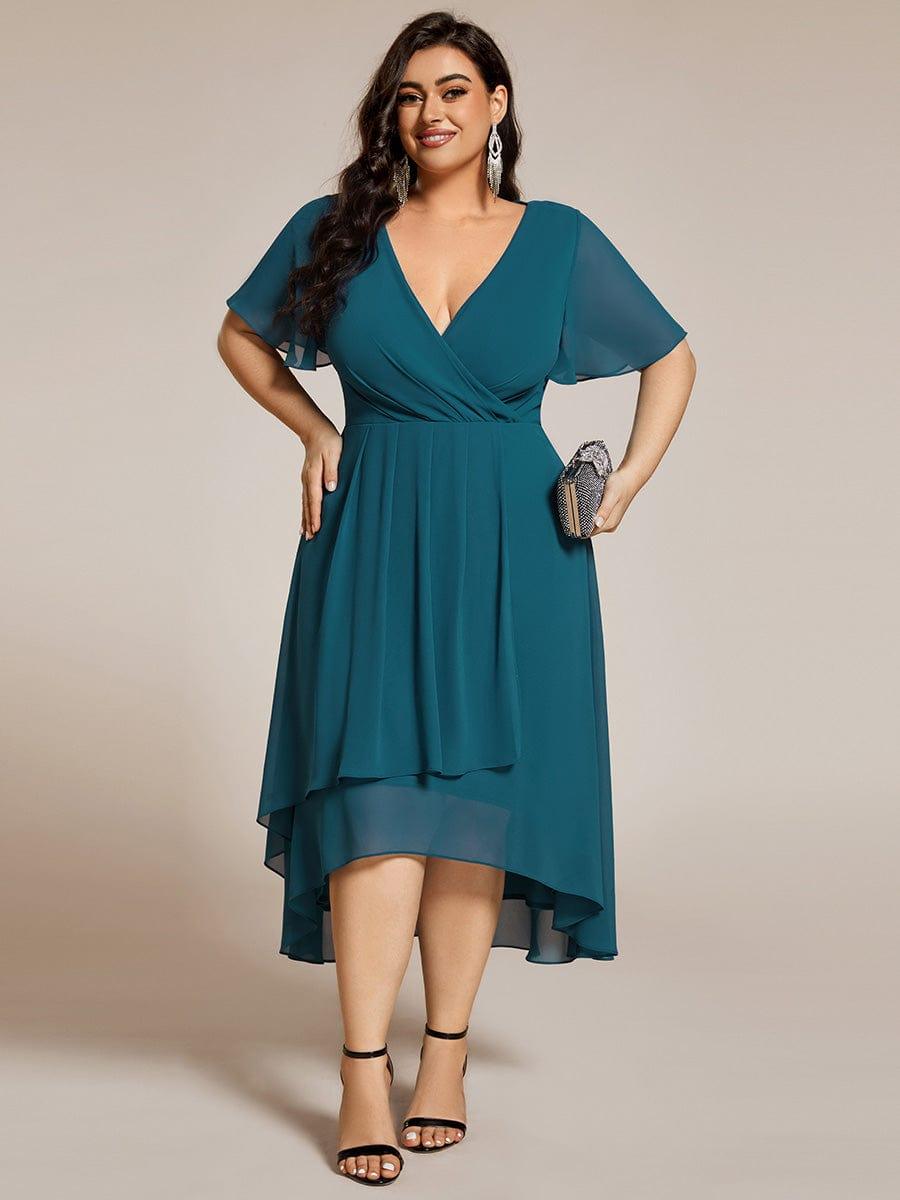Glitzerndes A-Linien-Abendkleid mit Empire-Taille und langen Laternen?rmeln #farbe_Teal