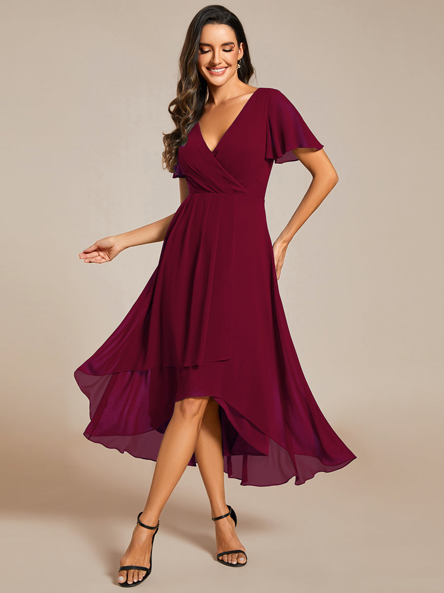 Funkelndes Abendkleid in A-Linie mit Empire-Taille und langen ?rmeln #farbe_Burgunderrot