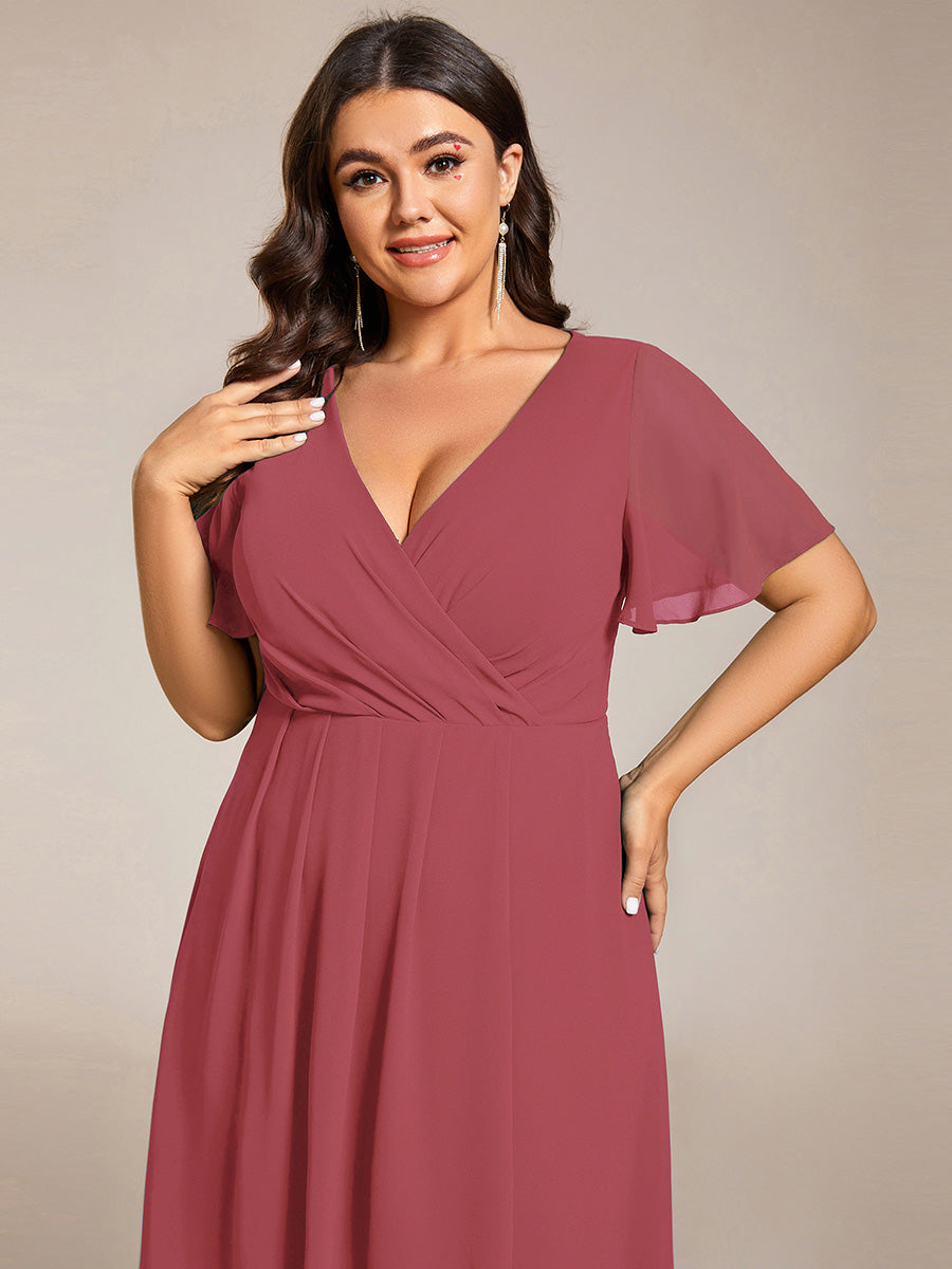 Funkelndes Abendkleid in A-Linie mit Empire-Taille und langen ?rmeln #farbe_Beige-Braun