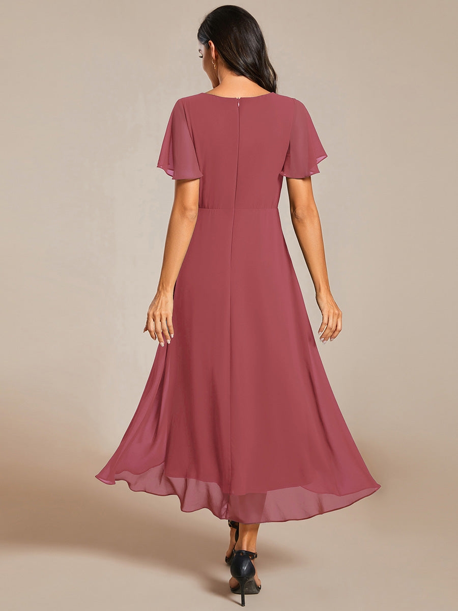 Funkelndes Abendkleid in A-Linie mit Empire-Taille und langen ?rmeln #farbe_Beige-Braun