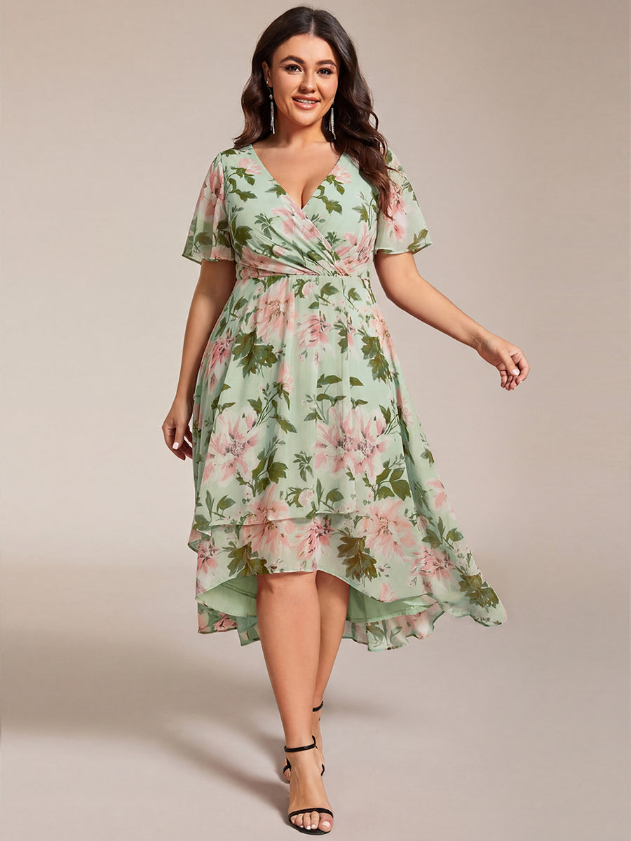 Funkelndes Abendkleid in A-Linie mit Empire-Taille und langen ?rmeln #farbe_Grüne Blüten