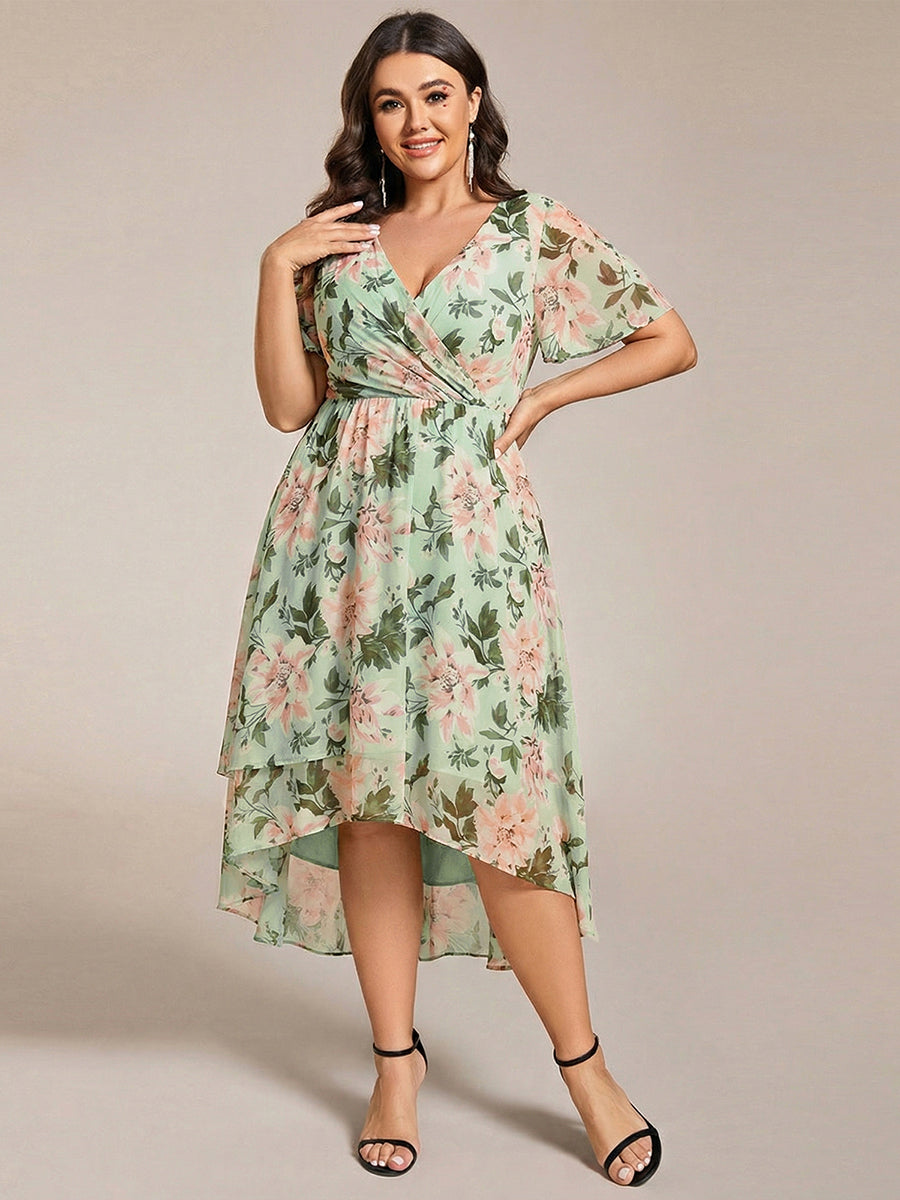 Funkelndes Abendkleid in A-Linie mit Empire-Taille und langen ?rmeln #farbe_Grüne Blüten