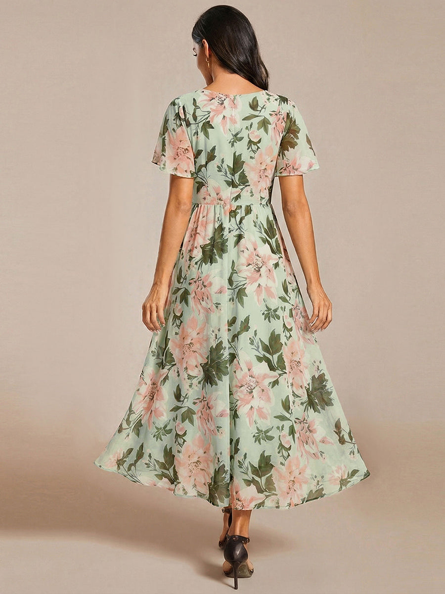 Funkelndes Abendkleid in A-Linie mit Empire-Taille und langen ?rmeln #farbe_Grüne Blüten