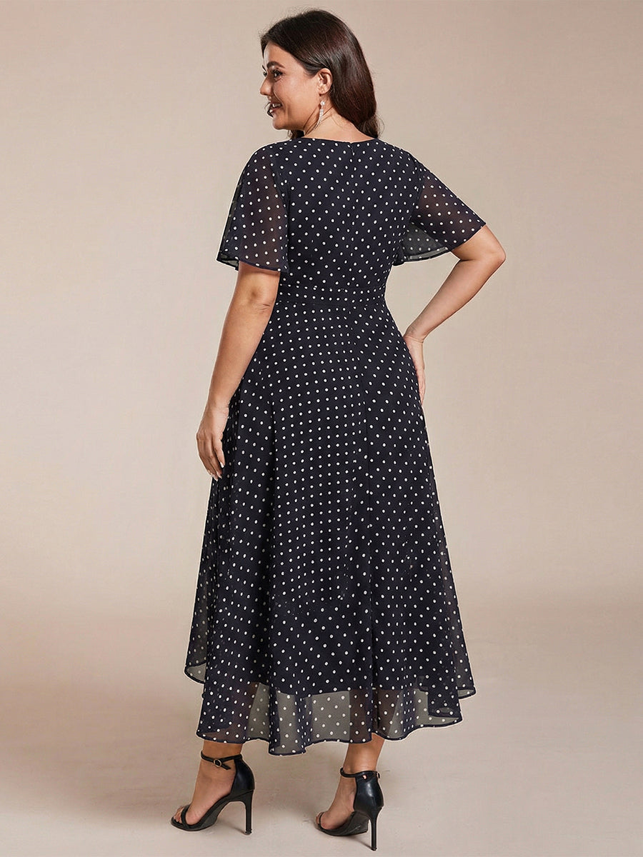 Funkelndes Abendkleid in A-Linie mit Empire-Taille und langen ?rmeln #farbe_Marineblaue Punkte