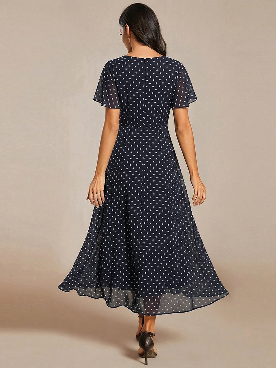 Funkelndes Abendkleid in A-Linie mit Empire-Taille und langen ?rmeln #farbe_Marineblaue Punkte