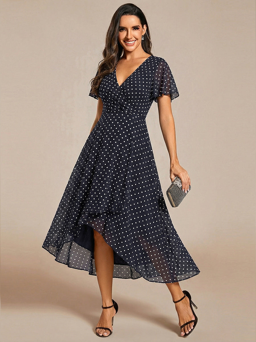Funkelndes Abendkleid in A-Linie mit Empire-Taille und langen ?rmeln #farbe_Marineblaue Punkte