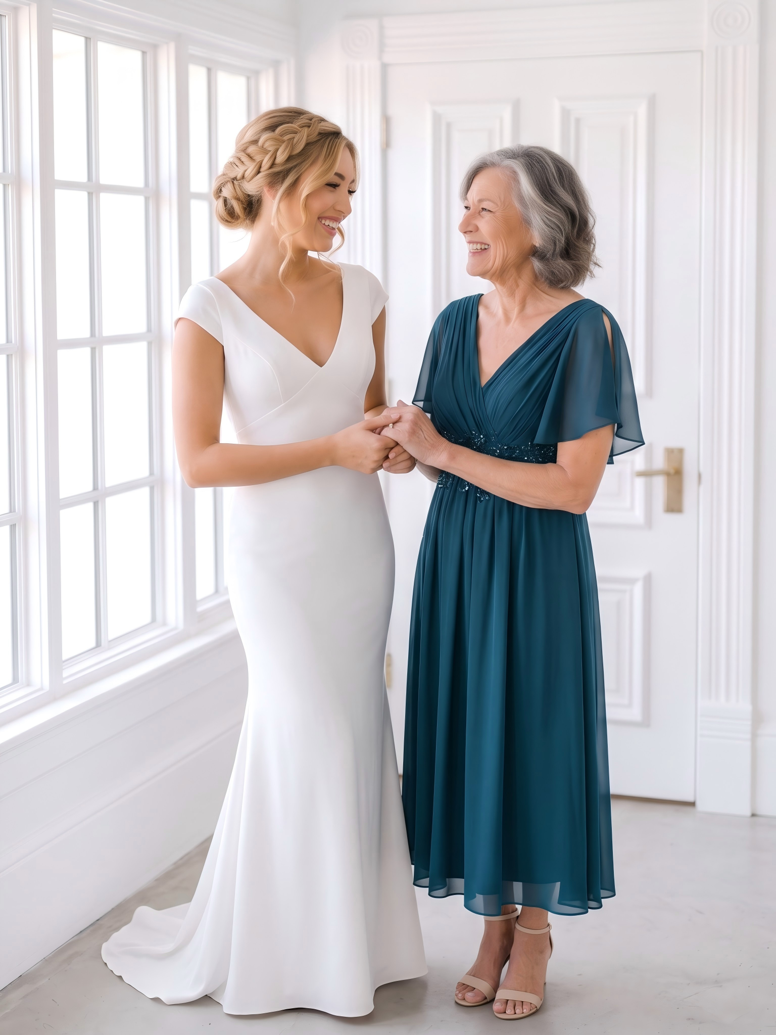 Midi Länge V-Ausschnitt A-Linie Chiffon Kleid Mit Applikationen Und Raffung Details Kleid #Farbe_Petrol