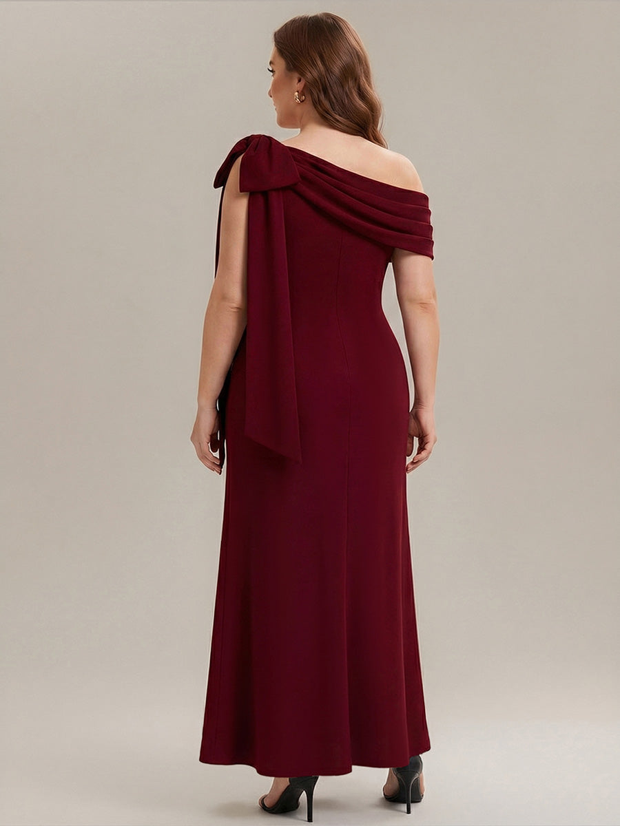 Maxikleid Ohne Träger Sheath Schnitt Strickstoff Schleifendetail Raffung Design Kleid #Farbe_Dunkelrot
