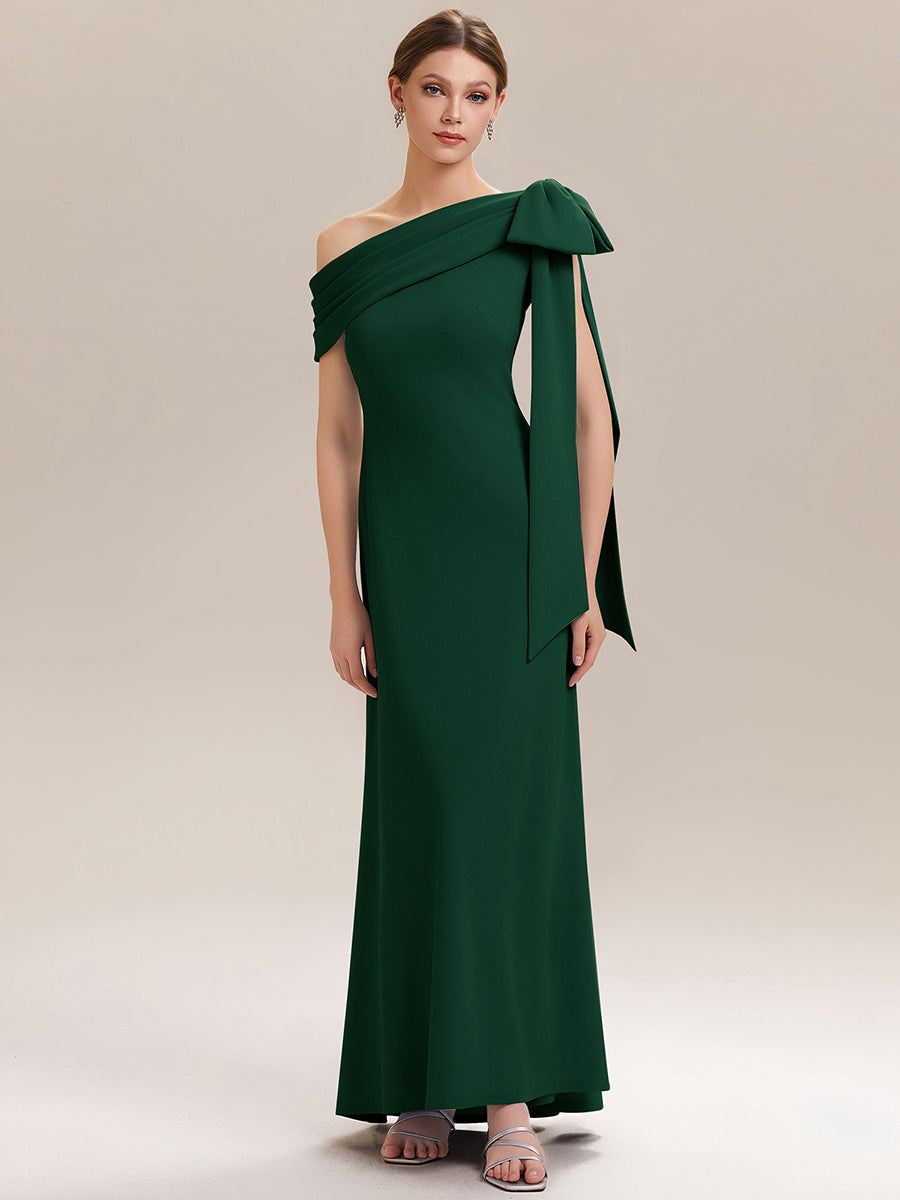 Maxikleid Ohne Träger Sheath Schnitt Strickstoff Schleifendetail Raffung Design Kleid #Farbe_Dunkelgrün