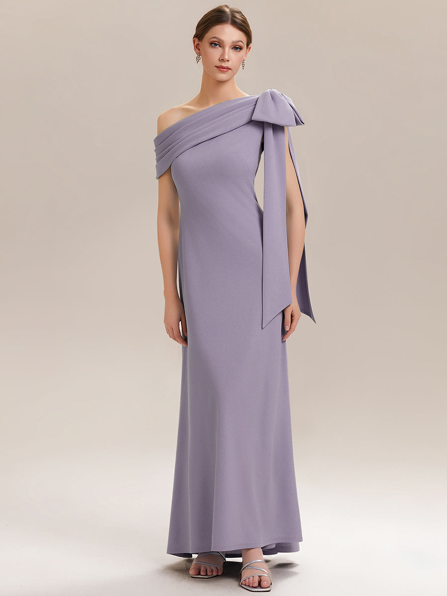 Maxikleid Ohne Träger Sheath Schnitt Strickstoff Schleifendetail Raffung Design Kleid #Farbe_Mattflieder