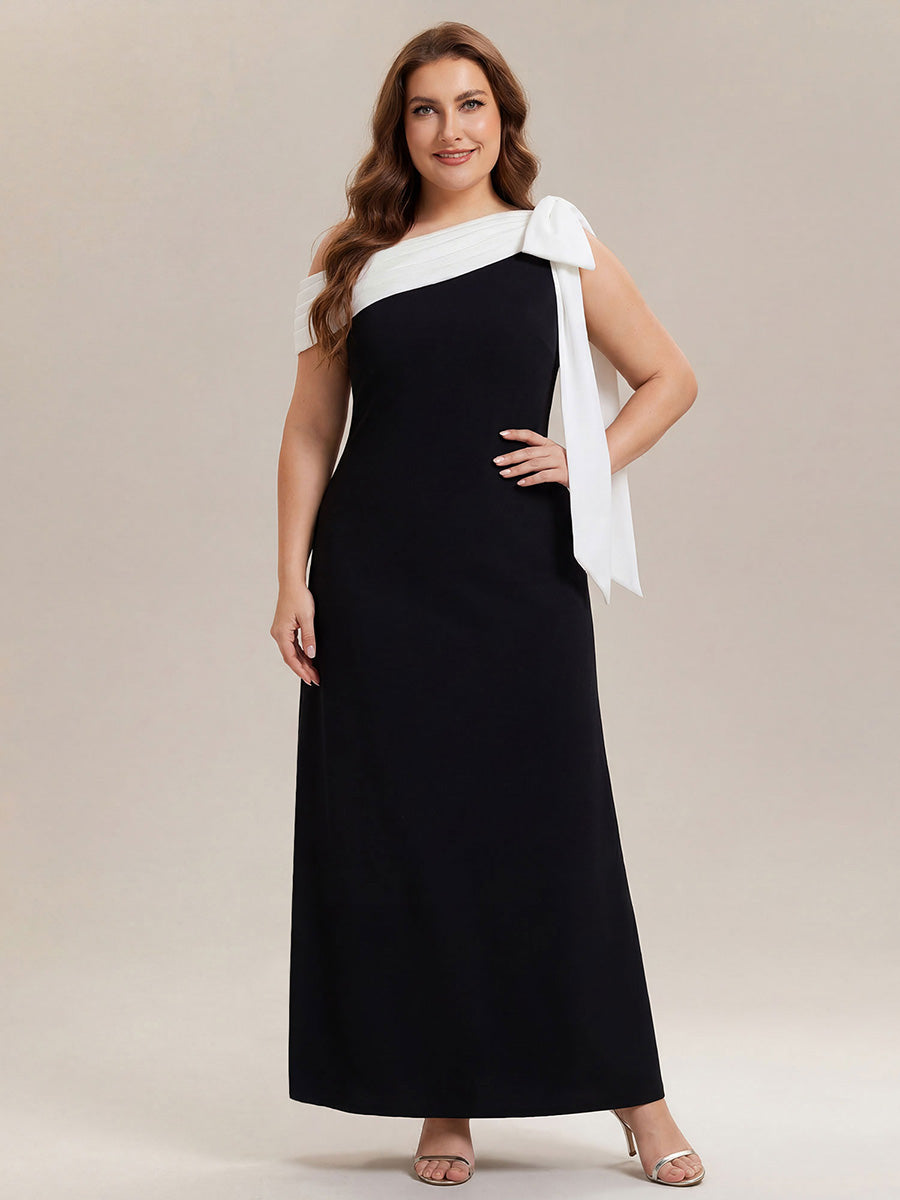 Maxikleid Ohne Träger Sheath Schnitt Strickstoff Schleifendetail Raffung Design Kleid #Farbe_Elfenbein-Schwarz