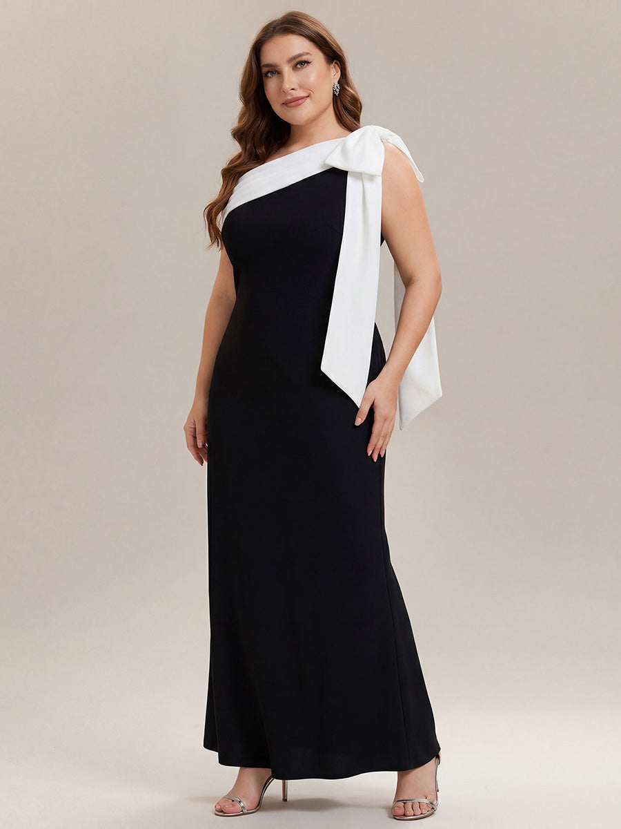 Maxikleid Ohne Träger Sheath Schnitt Strickstoff Schleifendetail Raffung Design Kleid #Farbe_Elfenbein-Schwarz