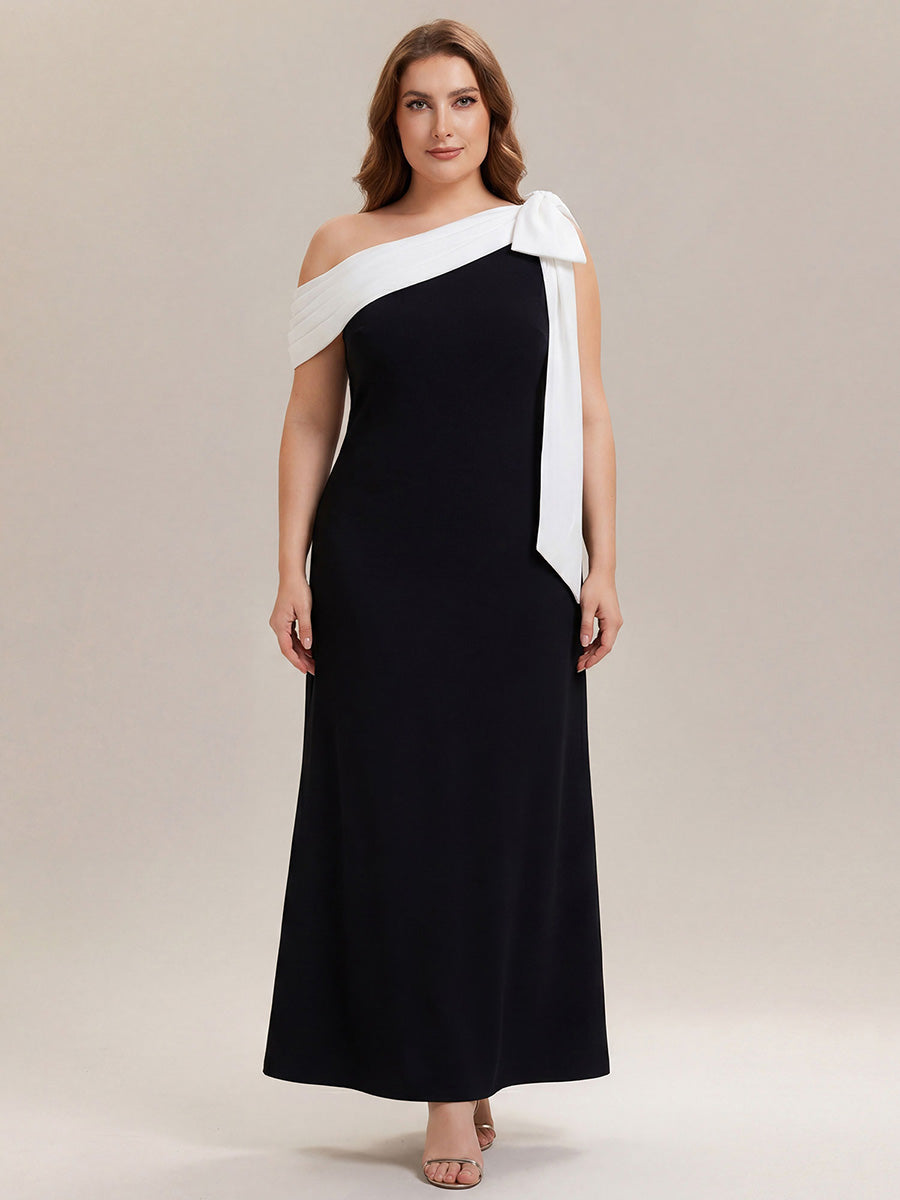 Maxikleid Ohne Träger Sheath Schnitt Strickstoff Schleifendetail Raffung Design Kleid #Farbe_Elfenbein-Schwarz