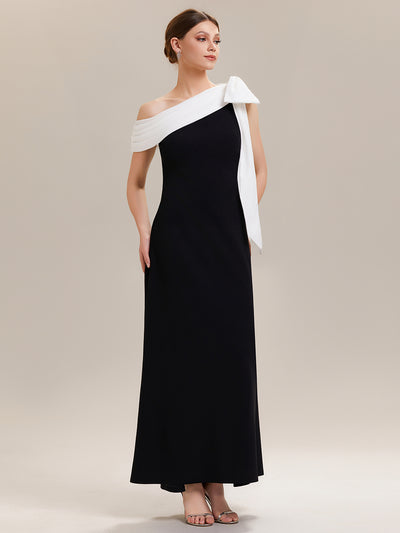 Maxikleid Ohne Träger Sheath Schnitt Strickstoff Schleifendetail Raffung Design Kleid #Farbe_Elfenbein-Schwarz