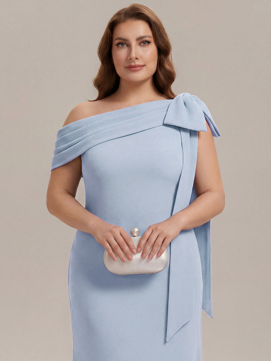 Maxikleid Ohne Träger Sheath Schnitt Strickstoff Schleifendetail Raffung Design Kleid #Farbe_Eisblau