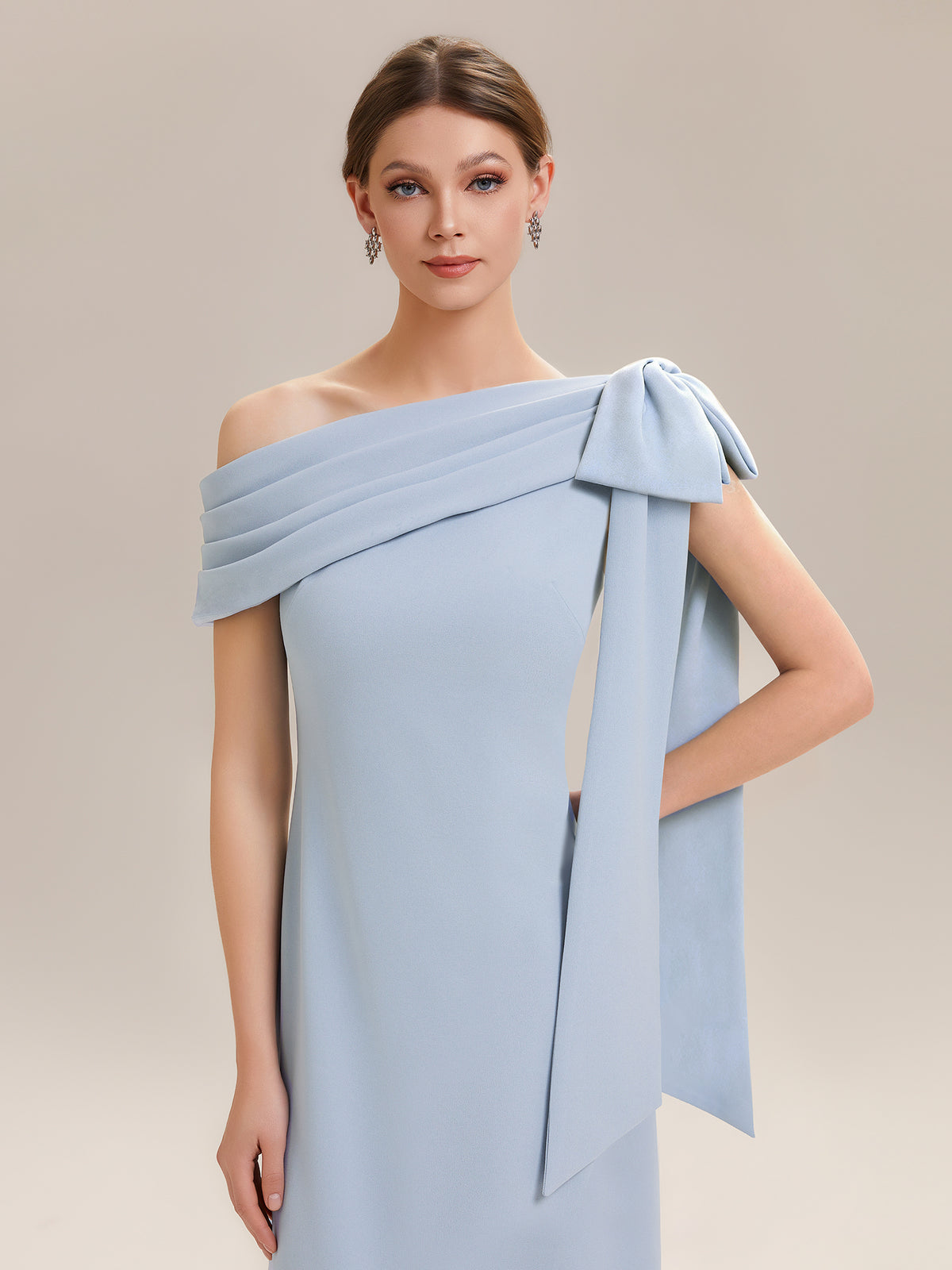 Maxikleid Ohne Träger Sheath Schnitt Strickstoff Schleifendetail Raffung Design Kleid #Farbe_Eisblau