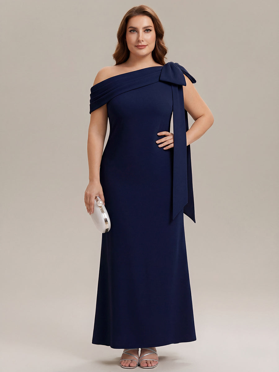 Maxikleid Ohne Träger Sheath Schnitt Strickstoff Schleifendetail Raffung Design Kleid #Farbe_Marineblau
