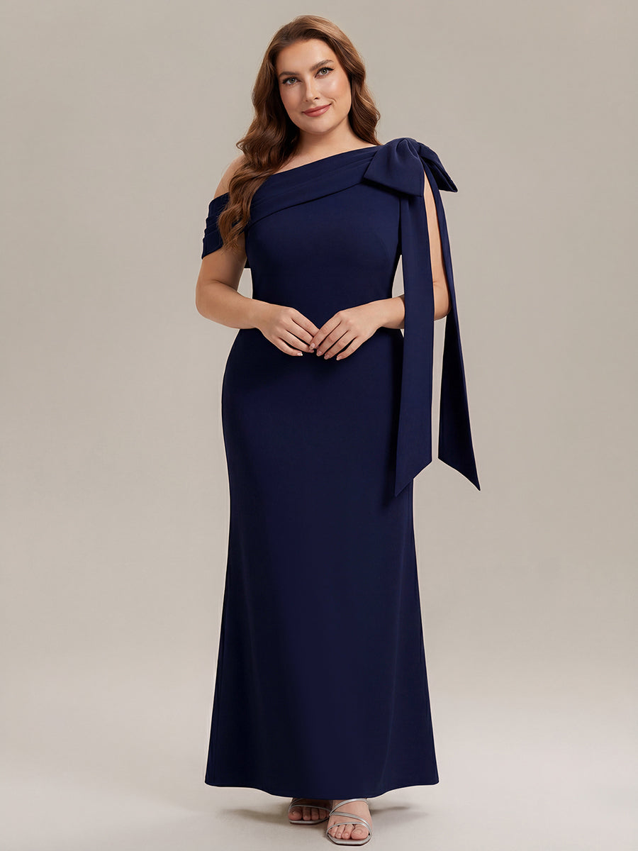 Maxikleid Ohne Träger Sheath Schnitt Strickstoff Schleifendetail Raffung Design Kleid #Farbe_Marineblau