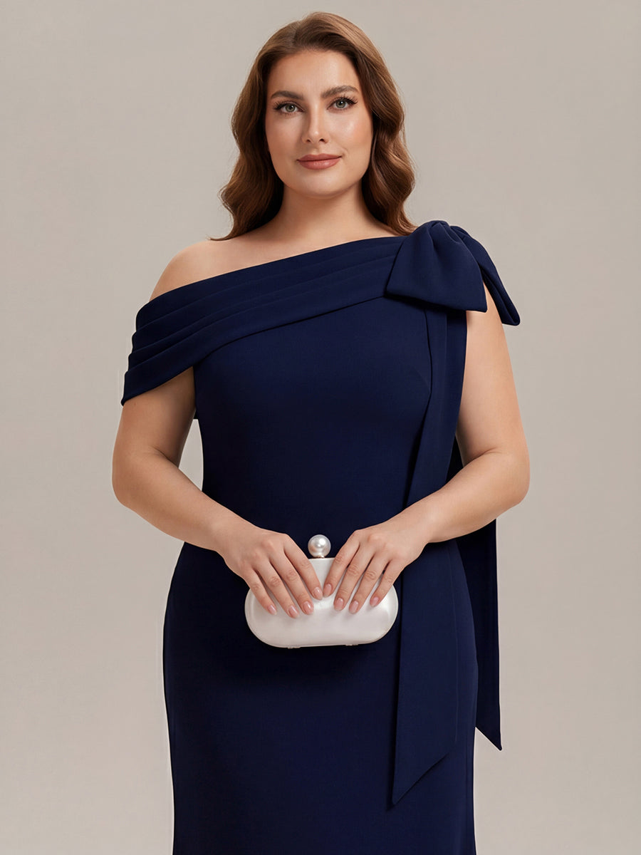 Maxikleid Ohne Träger Sheath Schnitt Strickstoff Schleifendetail Raffung Design Kleid #Farbe_Marineblau