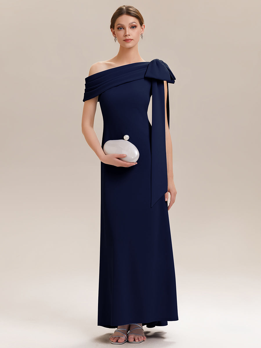 Maxikleid Ohne Träger Sheath Schnitt Strickstoff Schleifendetail Raffung Design Kleid #Farbe_Marineblau