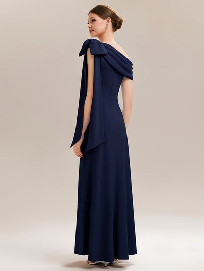 Maxikleid Ohne Träger Sheath Schnitt Strickstoff Schleifendetail Raffung Design Kleid #Farbe_Marineblau