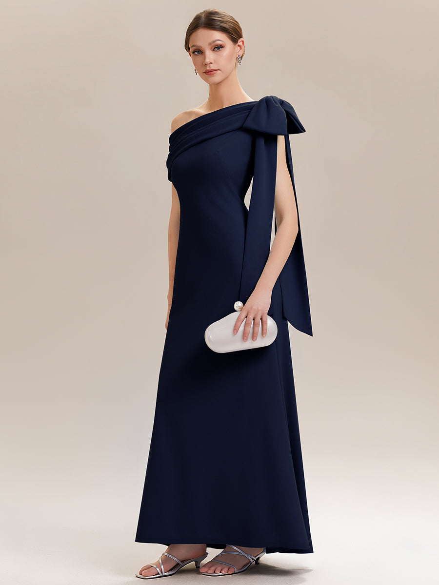 Maxikleid Ohne Träger Sheath Schnitt Strickstoff Schleifendetail Raffung Design Kleid #Farbe_Marineblau
